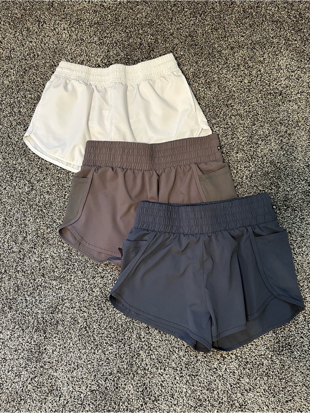 Women’s Athletic Shorts - White, Taupe, Slate - Lightweight Running Shorts Set